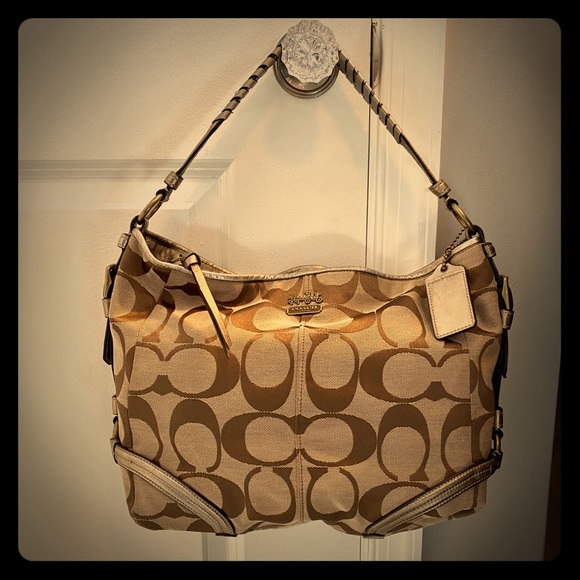 Coach Signature Print Hobo Bag - Tan and Bronze - Picture 1 of 13
